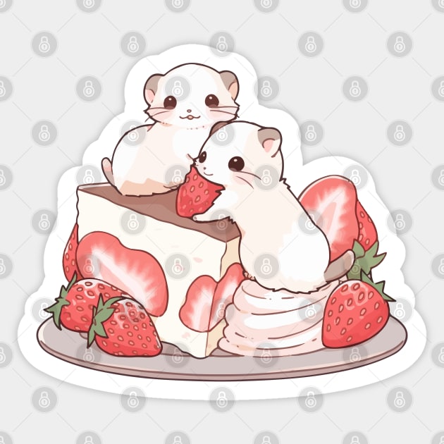 Two mice on  a piece of a strawberry shortcake Sticker by etherElric